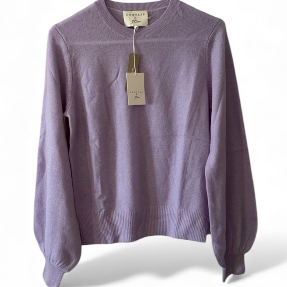 NWT Demylee x J. Crew Lilac Balloon Sleeve 100% Cashmere Sweater Size Small - Picture 2 of 7